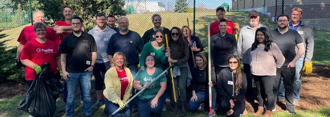 Capital Credit Union employee group at park cleanup