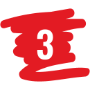 Scribble graphic in red hand drawn lines showcasing the number 3
