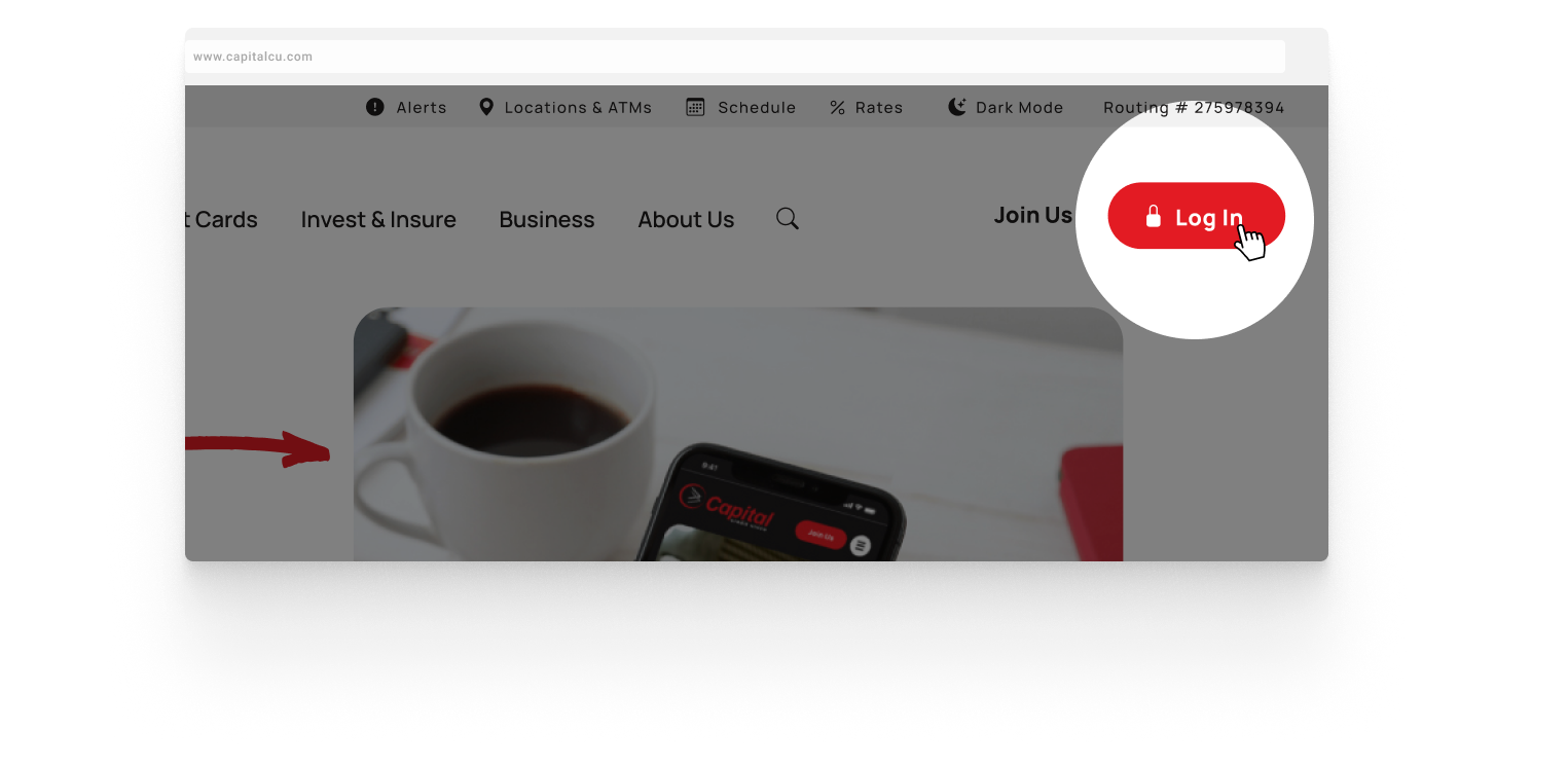 Log In section highlighted for a visual of how to access this space on the front end site.