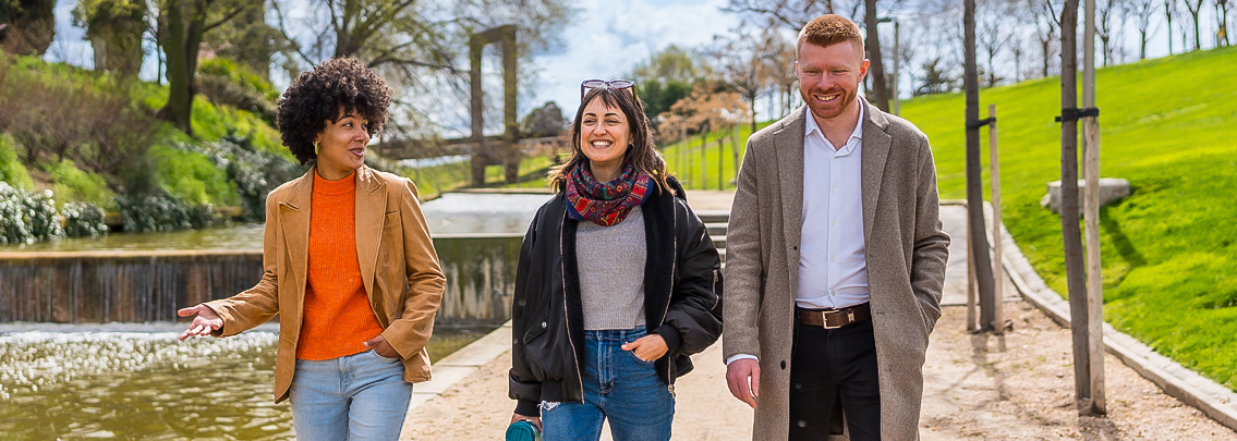 Friends going for a walk enjoying the weather. 