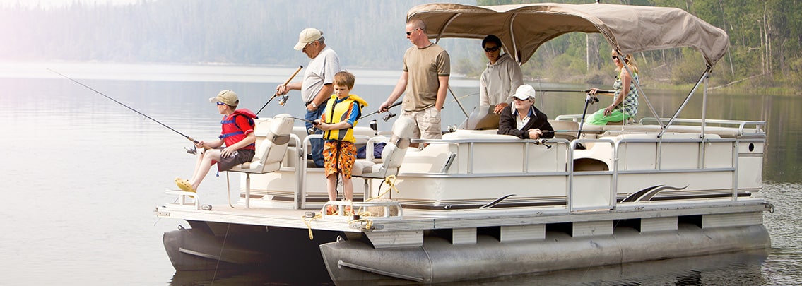 family in a pontoon.