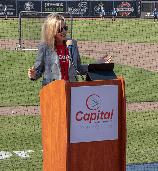 Laurie Butz, CEO, speaking at the member appreciation event.