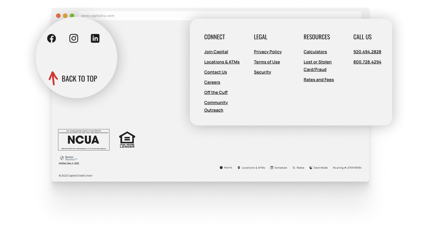 Footer space highlighted for a visual of how to access this space on the front end site.