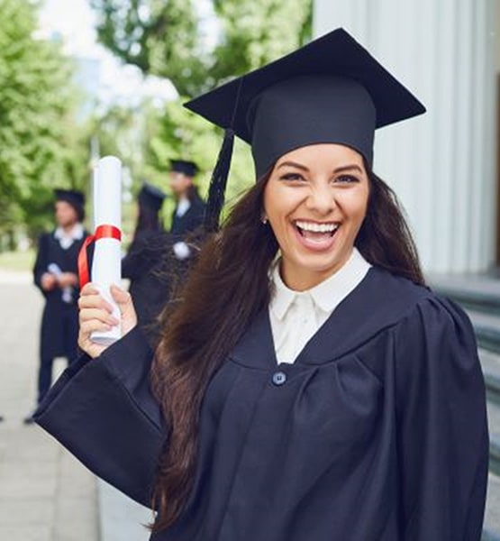 College graduate holding diploma. 