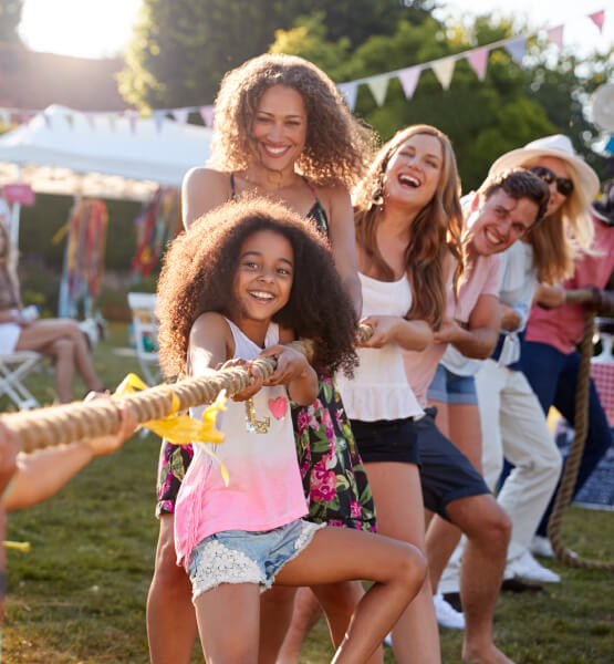 People playing tug a war. 