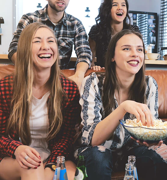 friends watching the Super Bowl game.