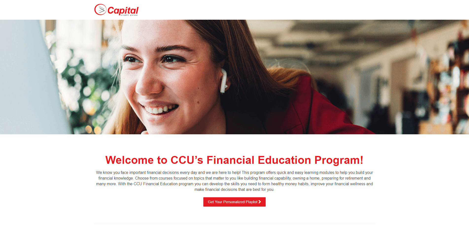 Snapshot of Capital Credit Union EverFi home page.