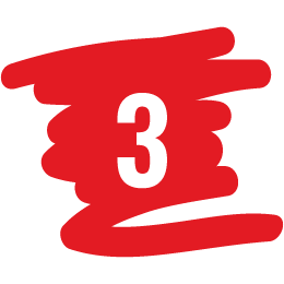 Scribble graphic in red hand drawn lines showcasing the number 3
