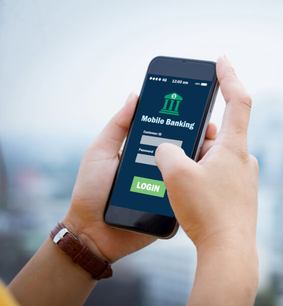 Person logging in to a mobile banking app. 
