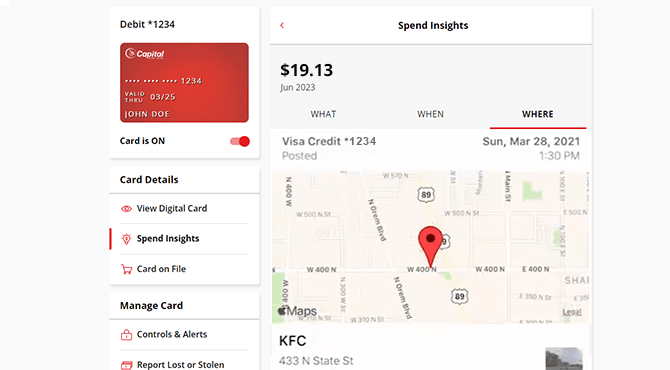 MyCards screenshot of spend insights.