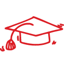 Red grad cap icon.